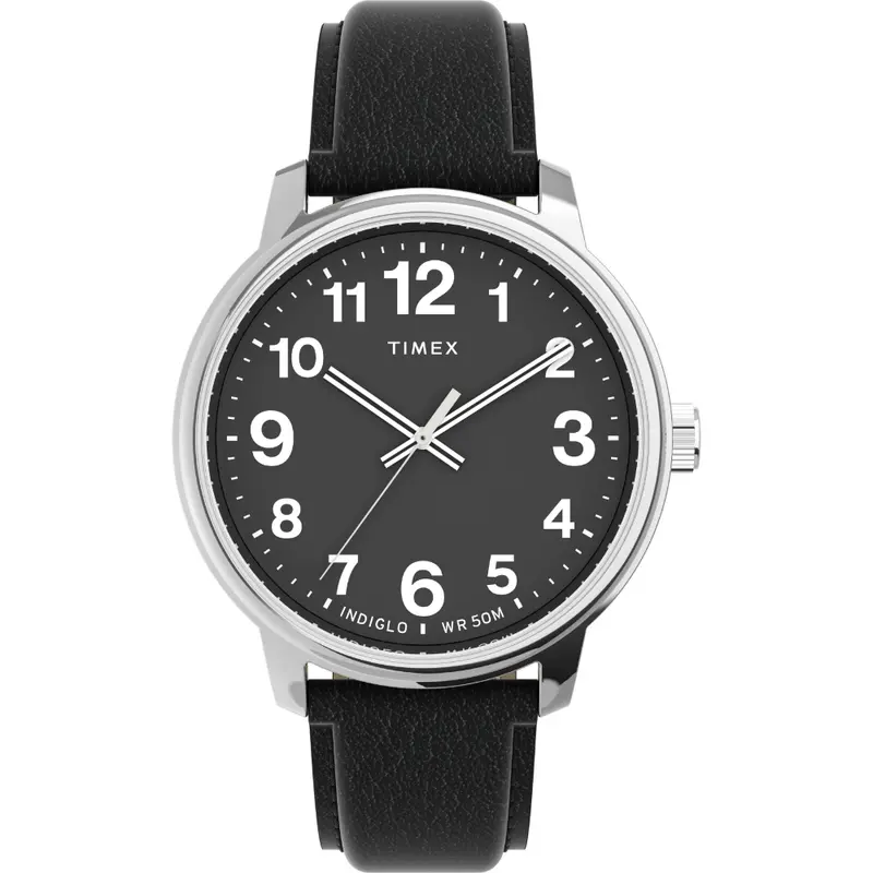 Timex Indiglo Black Dial Easy Reader Leather Band Men Watch Tw2v21400 1