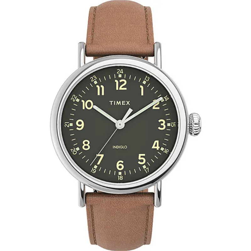 Timex Indiglo Brown Leather Strap Unisex Watch Tw2v27700 1