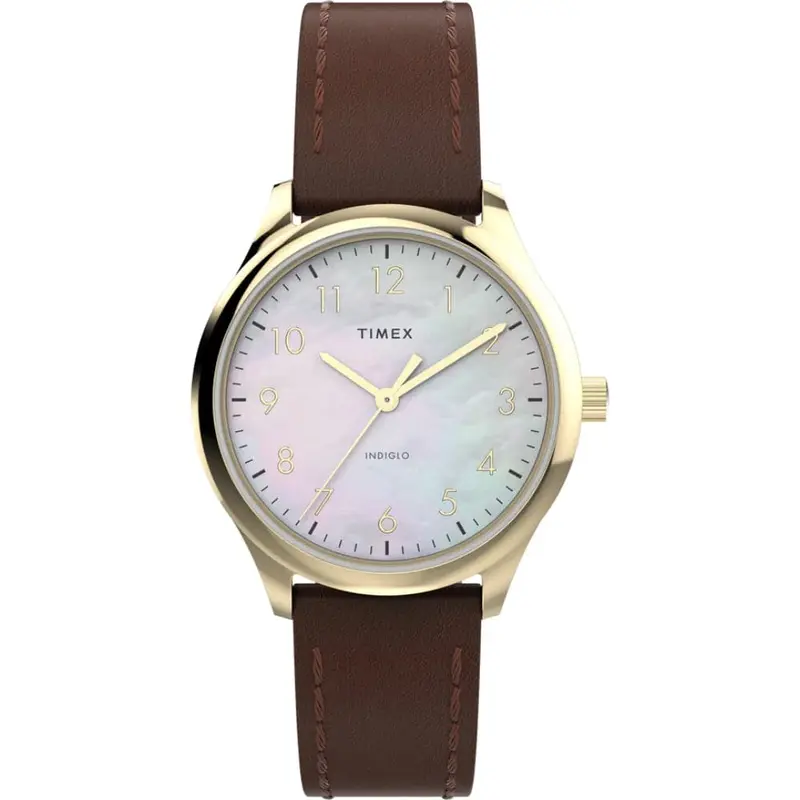 Timex Indiglo Easy Reader Brown Leather Strap Women Watch Tw2w15700 1
