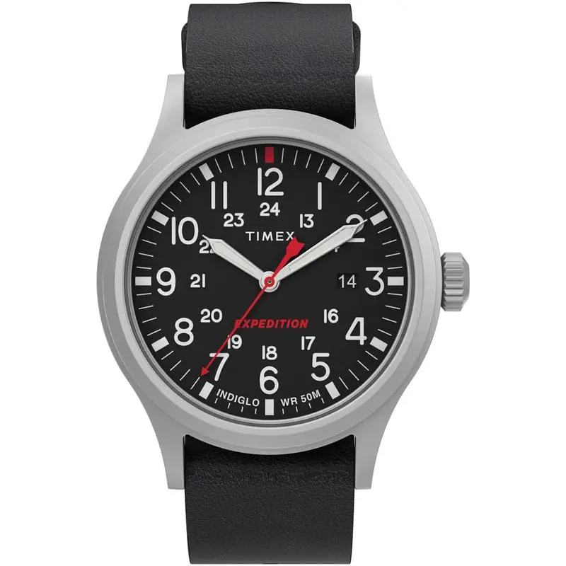 Timex Indiglo Expedition Sierra Black Leather Strap Men Watch Tw2v07500 1