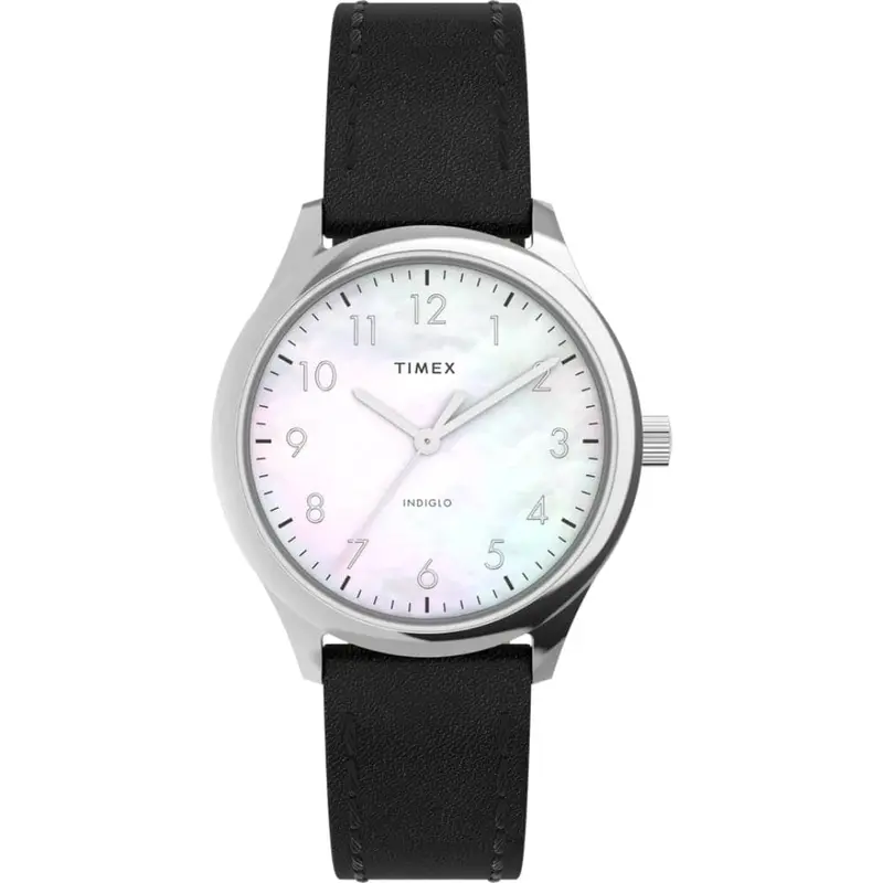 Timex Indiglo White Dial Black Leather Strap Women Watch Tw2w15900 1