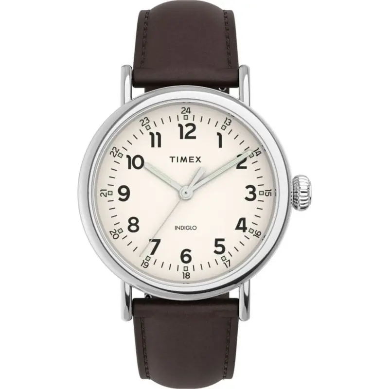 Timex Indiglo White Dial Brown Leather Strap Men Watch Tw2v27800 1