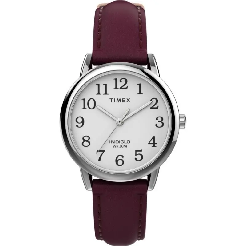 Timex Indiglo White Dial With Burgundy Leather Strap Women Watch Tw2u96300 1