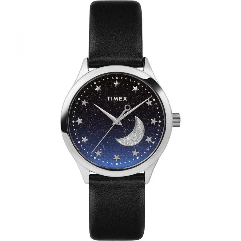 Timex Montre Femme Blue Dial Black Leather Strap Women Watch Tw2v49200 1