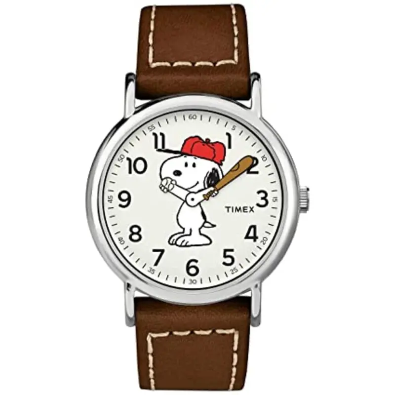 Timex Peanut Snoopy Brown Leather Strap Unisex Watch Tw2t61000 1