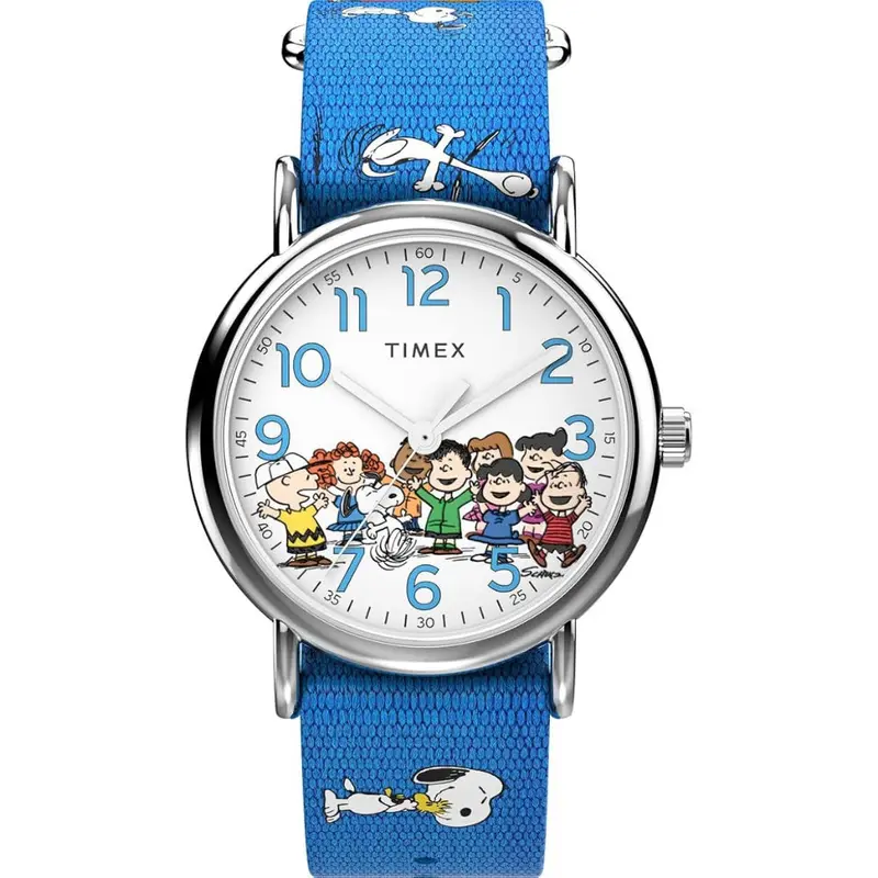 Timex Peanuts Blue Fabric Strap Unisex Watch Tw2w19400 1