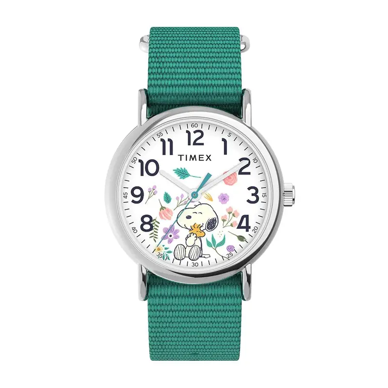 Timex Peanuts Weekender Green Fabric Strap Women Watch Tw2v78000 1