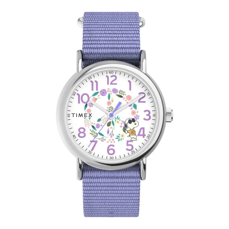 Timex Peanuts Weekender Purple Fabric Strap Women Watch Tw2v77900 1