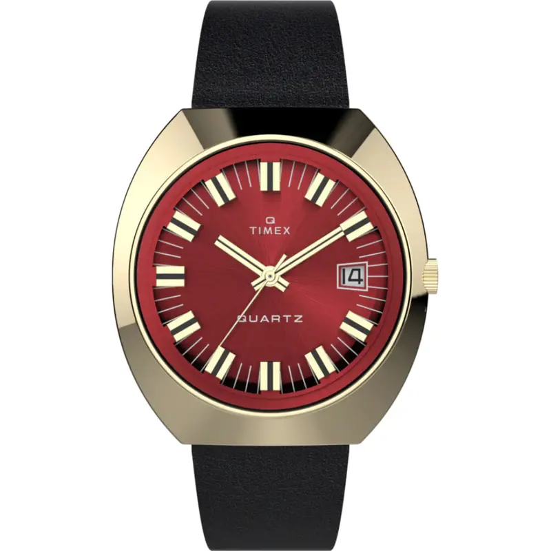 Timex Q Black Leather Strap Men's Watch Tw2v25400 1