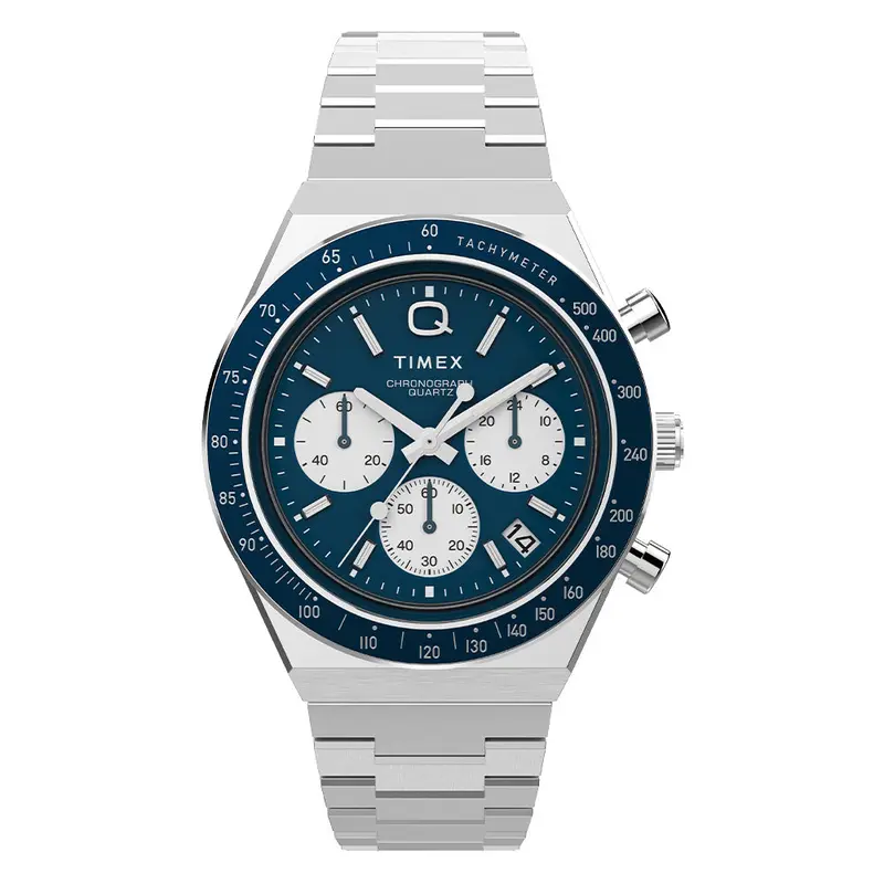 Timex Q Chronograph 40Mm Navy Stainless Steel Watch Tw2w51600 1