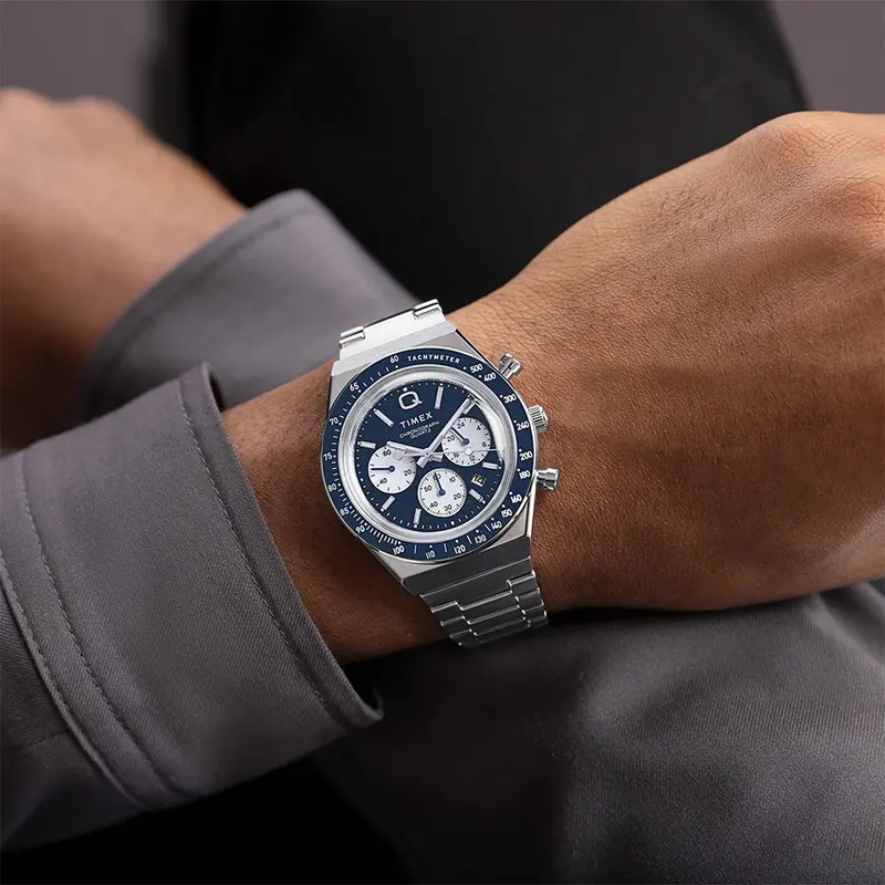 Timex Q Chronograph 40Mm Navy Stainless Steel Watch Tw2w51600 2