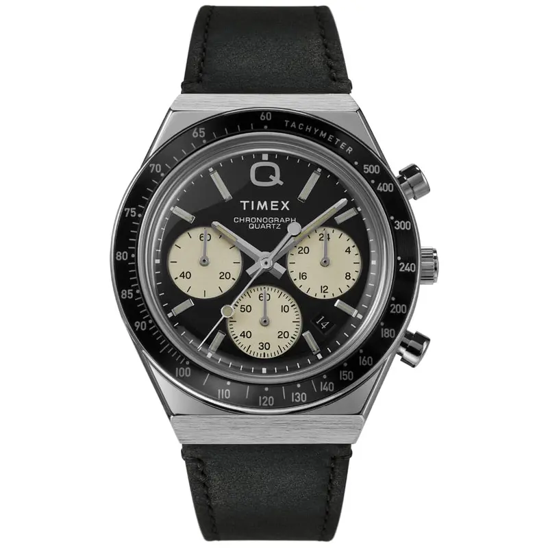 Timex Q Chronograph Black Dial And Leather Strap Men Watch Tw2v42700 1