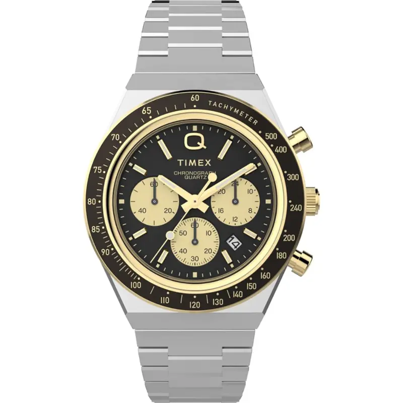Timex Q Chronograph Silver Stainless Steel Strap Men's Watch Tw2w64200 1