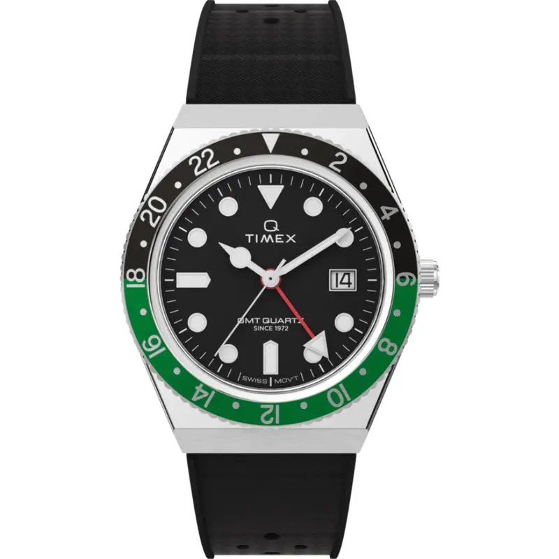 Timex Q Gmt Black Synthetic Rubber Strap Men's Watch Tw2w57500 1