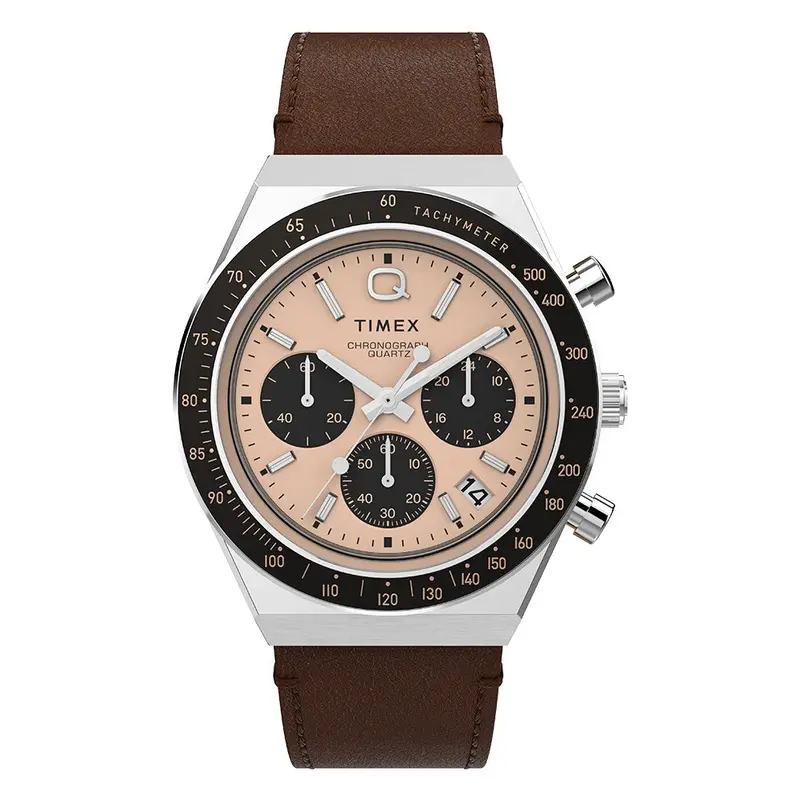 Timex Q Timex® Chronograph Brown Leather Strap Watch Tw2w51800 1