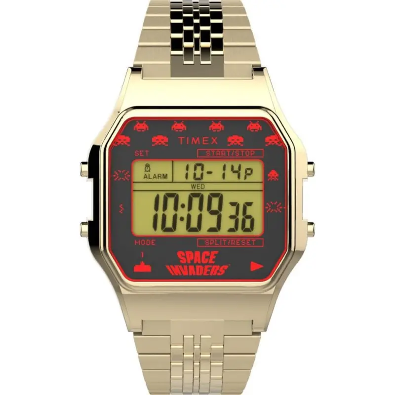 Timex Space Invaders Digital Gold Stainless Steel Strap Men Watch Tw2v30100 1
