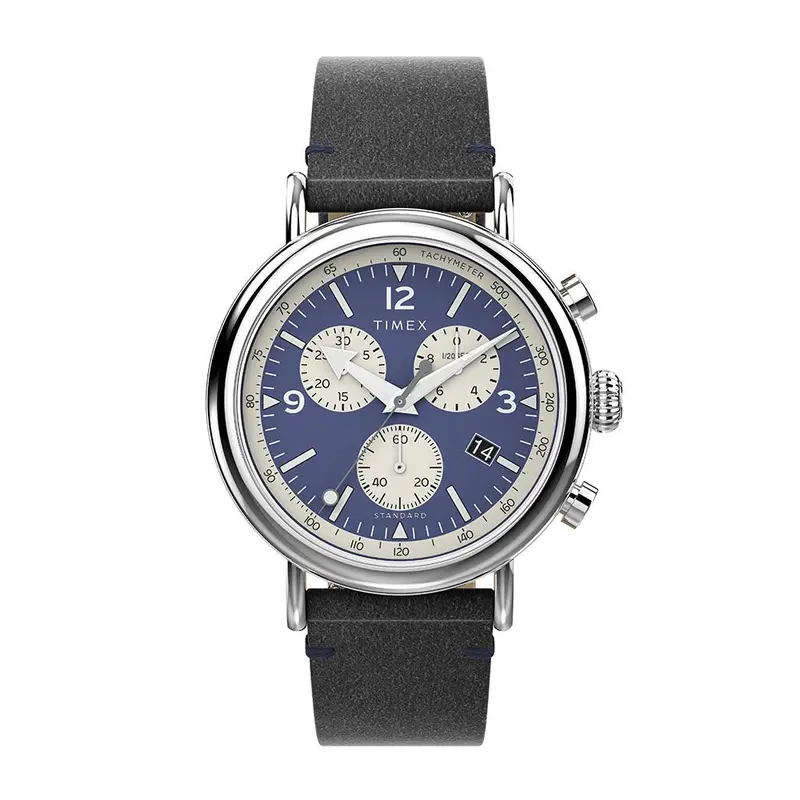 Timex Standard Chronograph Black Leather Band Watch Tw2v71100 1