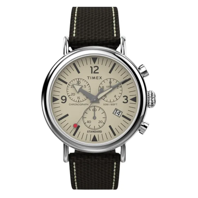 Timex Standard Chronograph Brown Fabric Strap Watch Tw2v43800 1