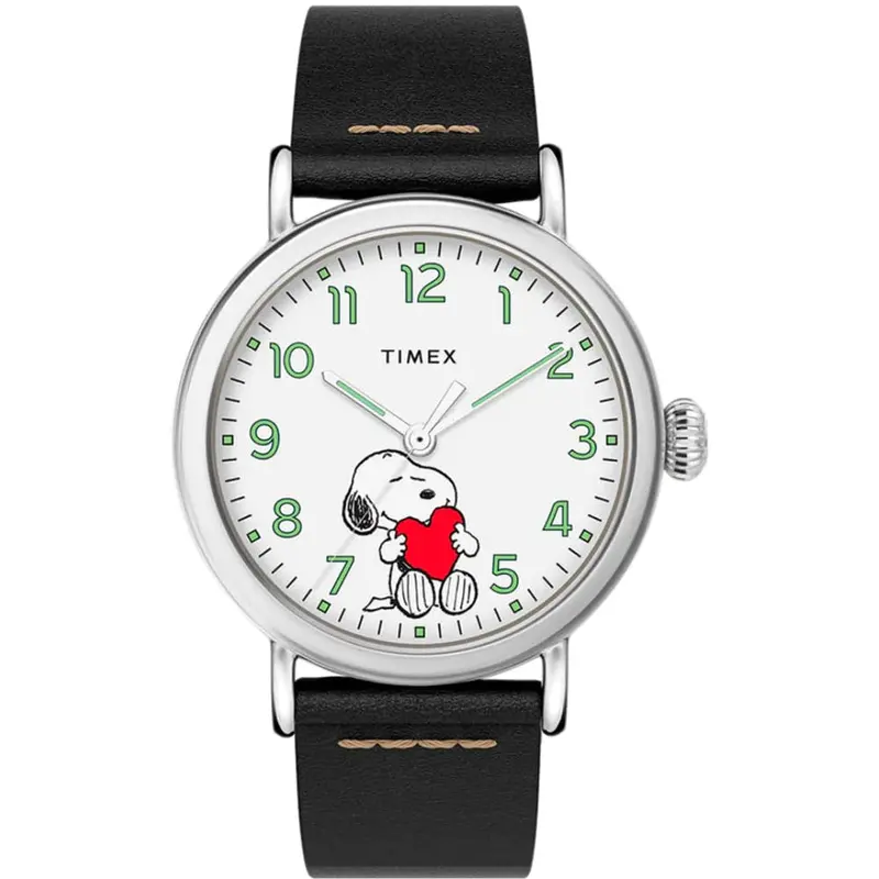 Timex Standard Peanuts Black Leather Strap Unisex Watch Tw2u72200 1