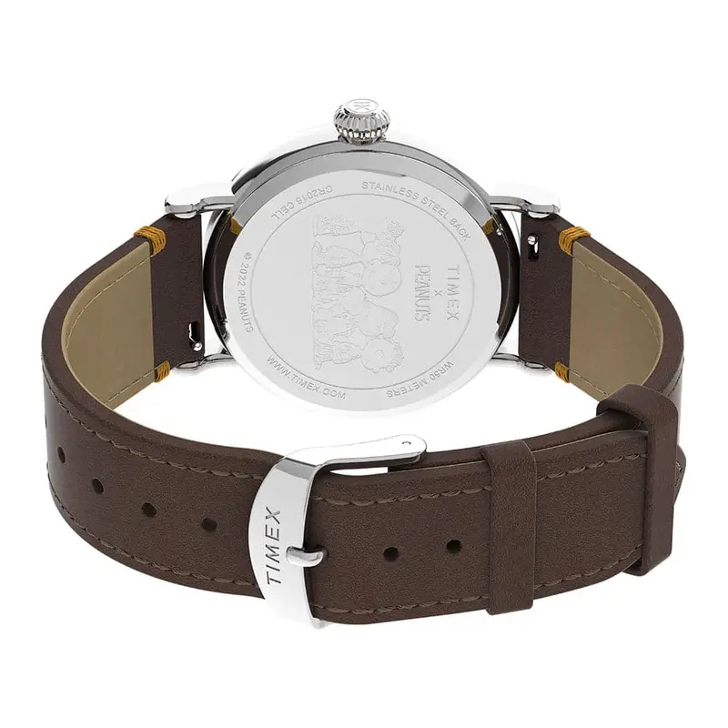 Timex Standard Peanuts Brown Leather Strap Unisex Watch Tw2v60100 2