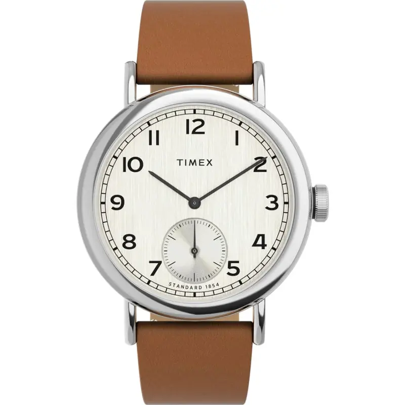 Timex Standard White Dial Brown Leather Strap Unisex Watch Tw2v71500 1