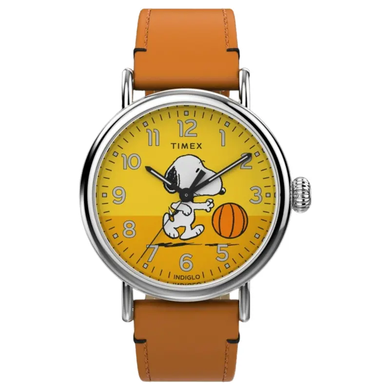 Timex Standard X Peanuts Basketball Brown Leather Strap Watch Tw2w51900 1