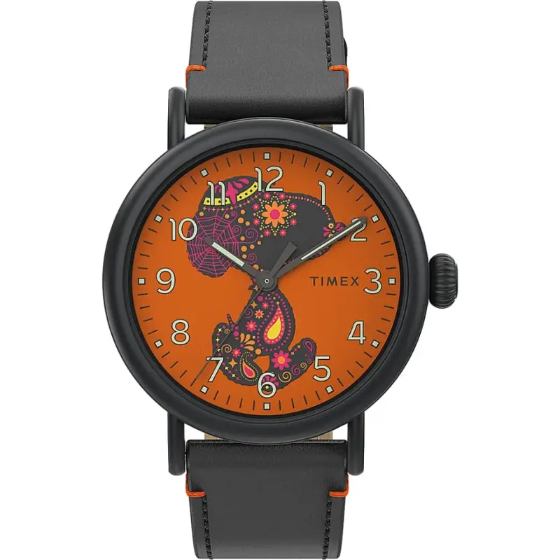 Timex Standard X Peanuts Black Leather Strap Men Watch Tw2v60800 1