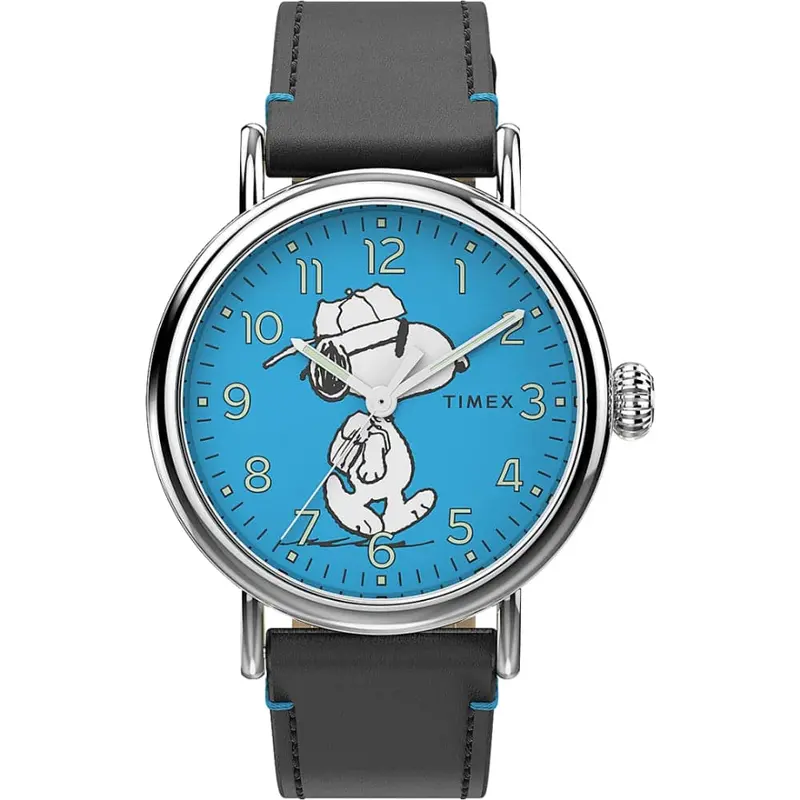 Timex Standard X Peanuts Black Leather Unisex Watch Tw2v60600 1