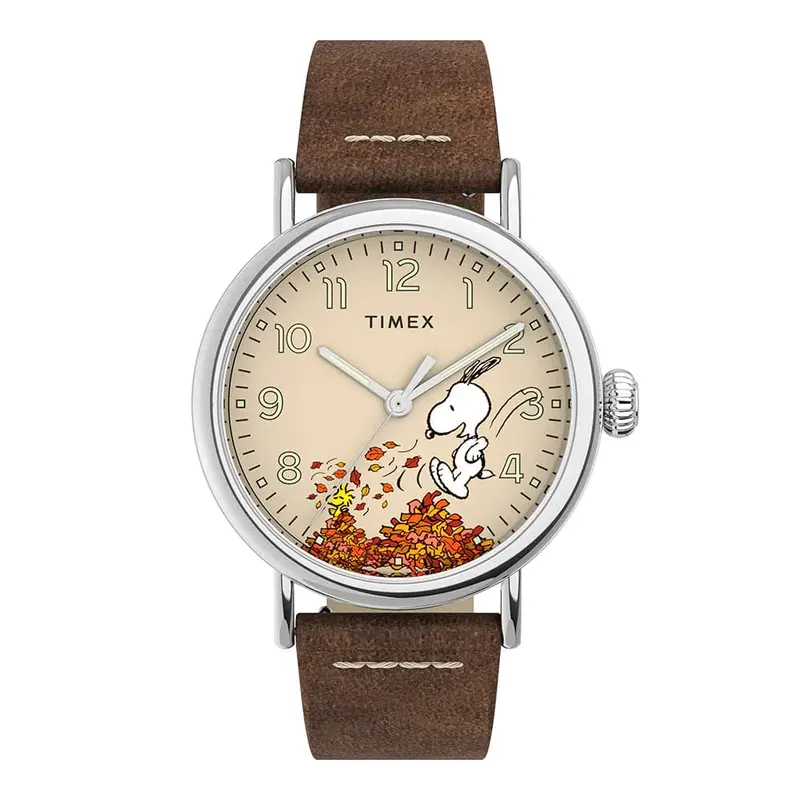 Timex Standard X Peanuts Featuring Snoopy Autumn Brown Leather Strap Unisex Watch Tw2u86200 1