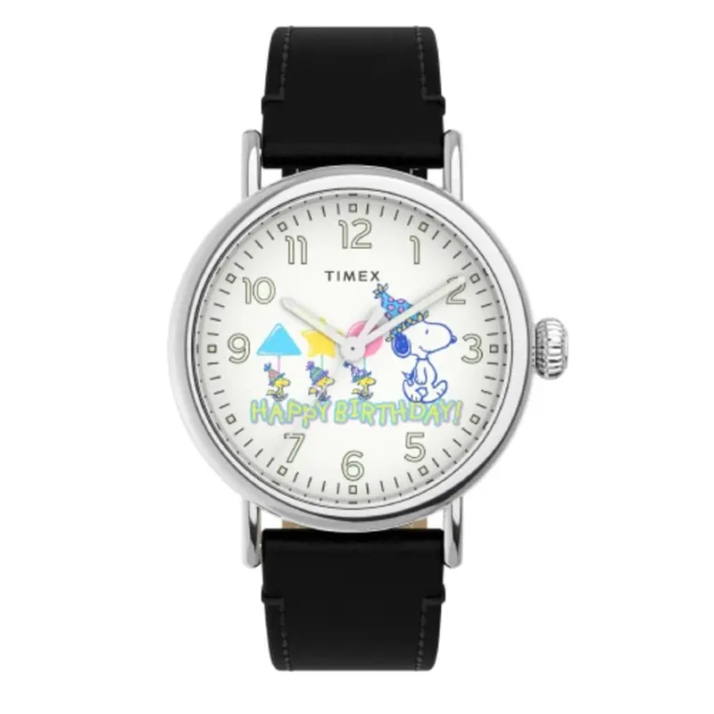 Timex Standard X Peanuts Featuring Snoopy Happy Birthday Leather Strap Watch Tw2v61000 1