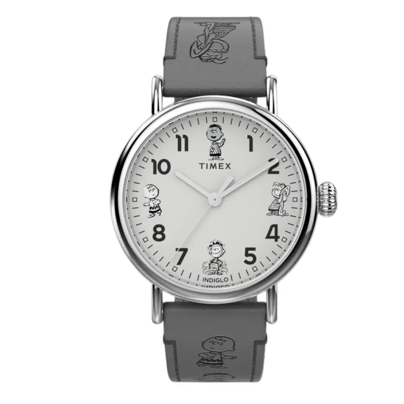Timex Standard X Peanuts Sketch Gray Leather Strap Watch Tw2w45900 1
