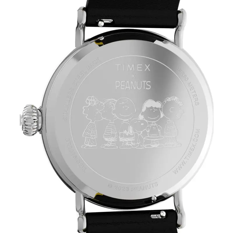 Timex Standard X Peanuts Yellow Dial Black Leather Strap Men Watch Tw2v60400 2