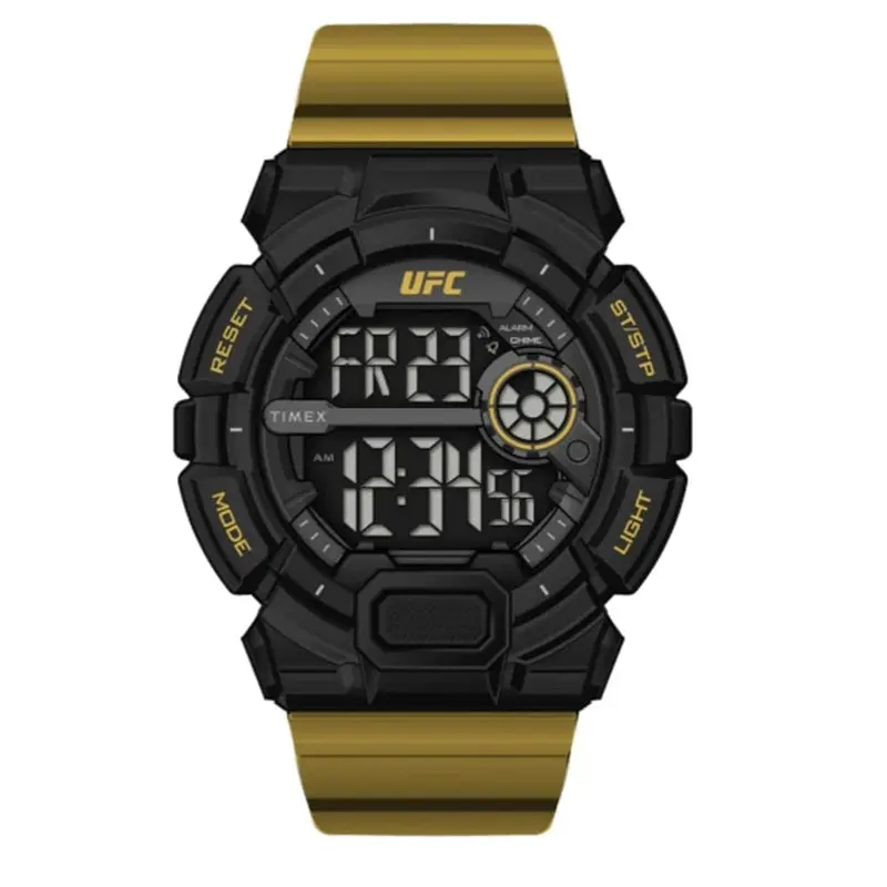 Timex Ufc Striker Black Dial Golden Rubber Strap Men Watch Tw5m53600 1