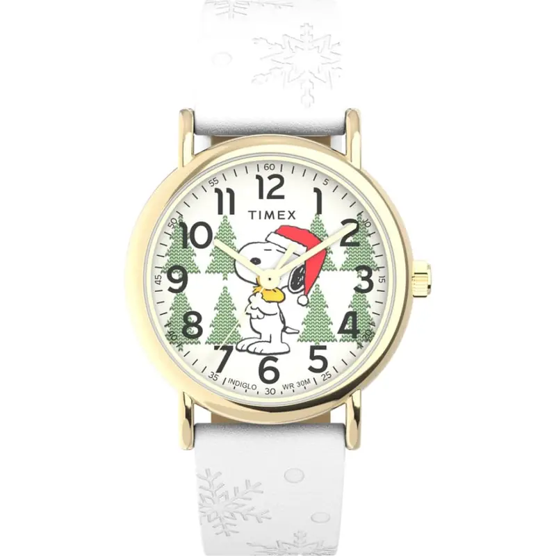 Timex Weekender Peanuts White Leather Strap Unisex Watch Tw2w24100 1