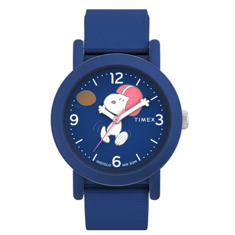 Timex X Peanuts Snoopy Football Blue Fabric Strap Watch Tw2w48500 1