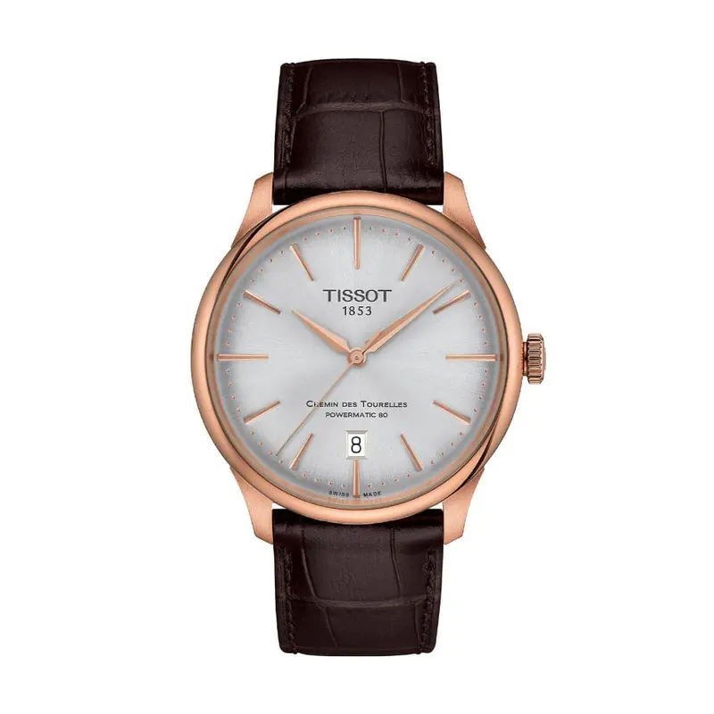 Tissot Chemin Des Tourelles Powermatic 80 Brown Leather Strap Men Watch T1398073603100 1