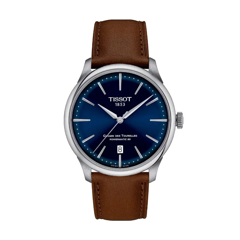 Tissot Chemin Des Tourelles Powermatic 80 Brown Leather Strap Unisex Watch T1398071604100 1
