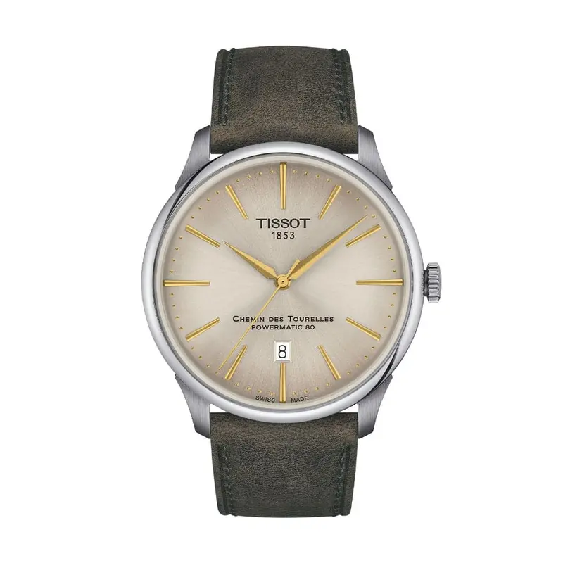 Tissot Chemin Des Tourelles Powermatic Gray Leather Strap Men Watch T1394071626100 1