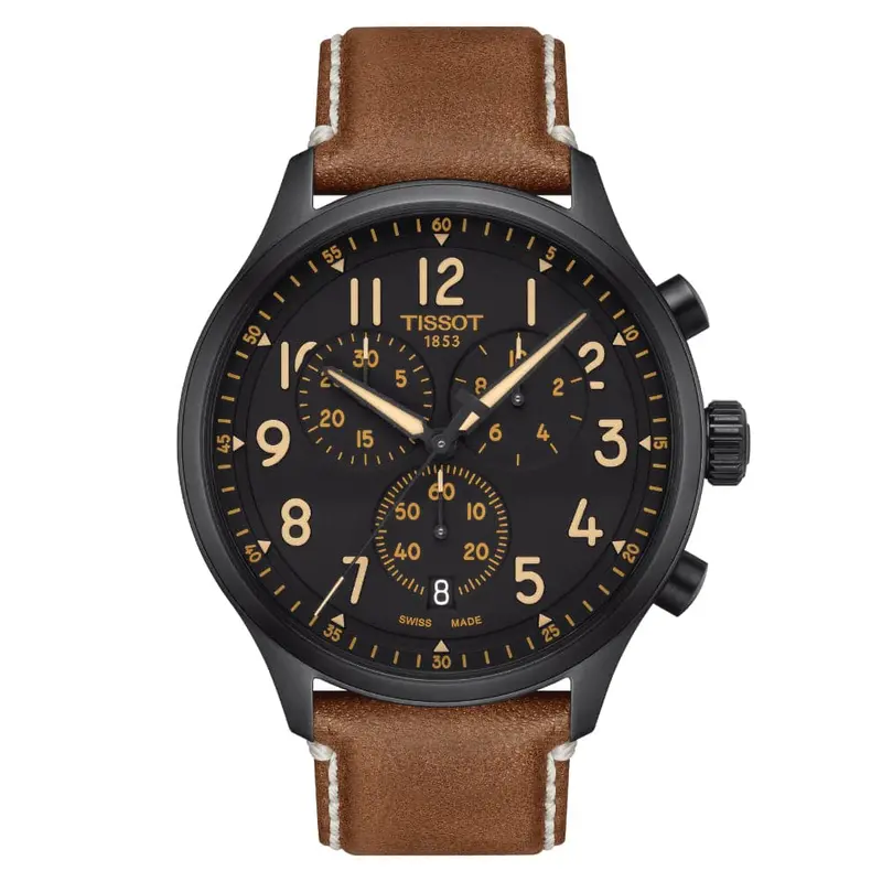 Tissot Chrono Chronograph Brown Leather Strap Men Watch T1166173605203 1