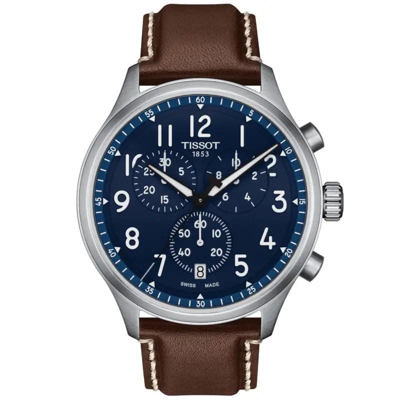 Tissot Chronograph Blue Dial Leather Strap Men Watch T1166171604200 1