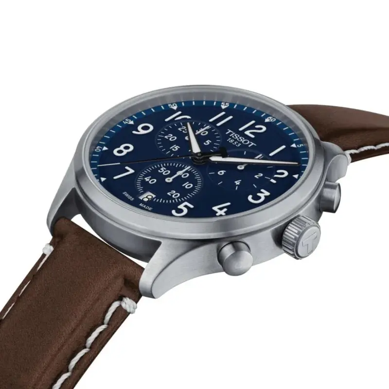 Tissot Chronograph Blue Dial Leather Strap Men Watch T1166171604200 2
