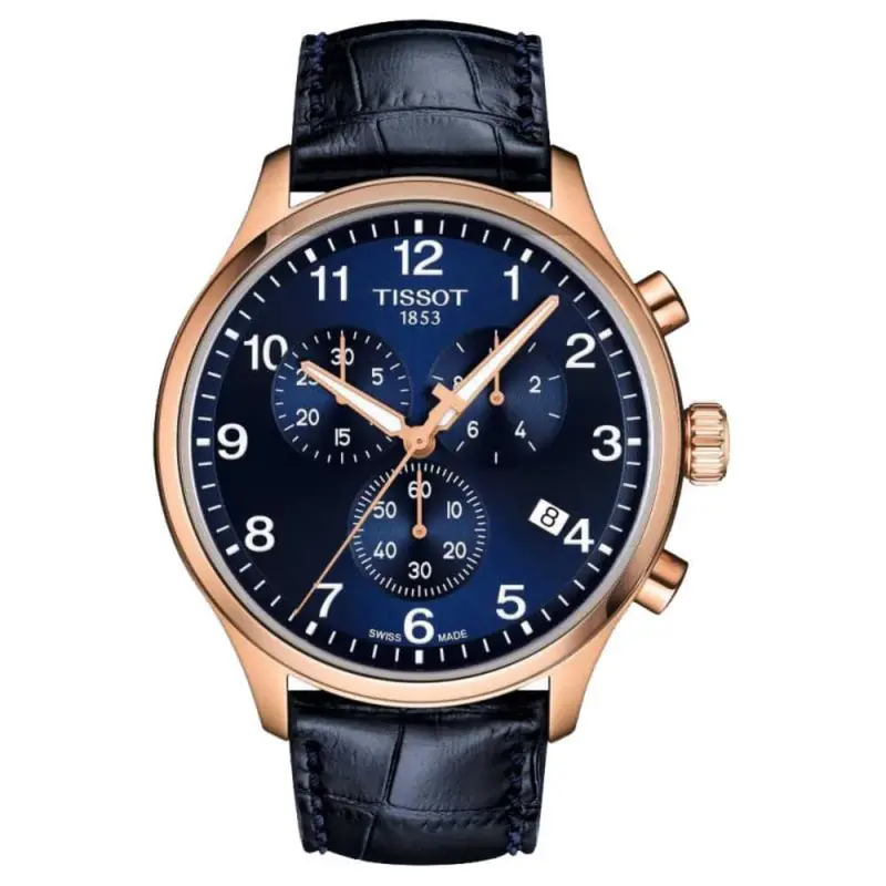 Tissot Chronograph Blue Dial Leather Strap Men Watch T1166173604200 1