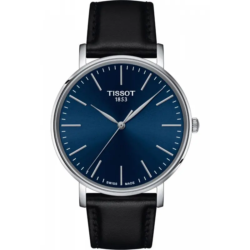 Tissot Everytime Blue Dial And Black Leather Strap Men Watch T1434101604100 1