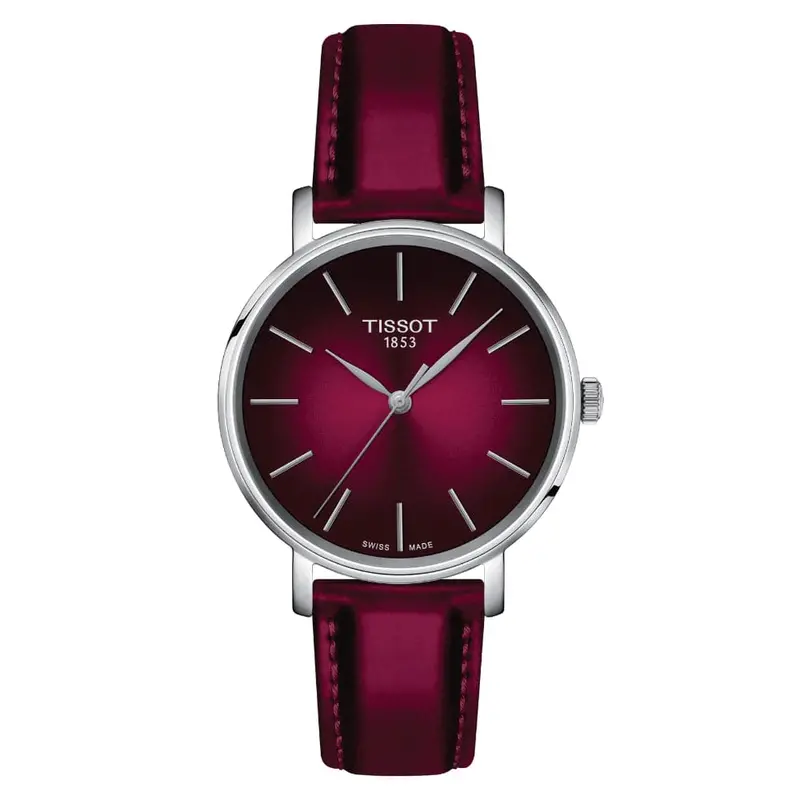 Tissot Everytime Red Dial And Leather Strap Women Watch T1432101733100 1
