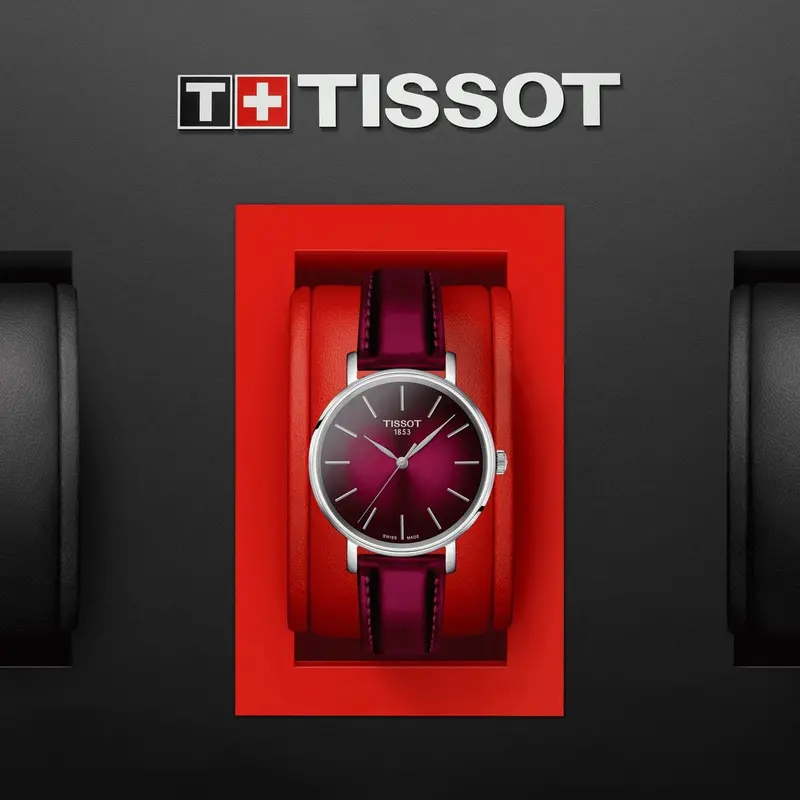 Tissot Everytime Red Dial And Leather Strap Women Watch T1432101733100 2
