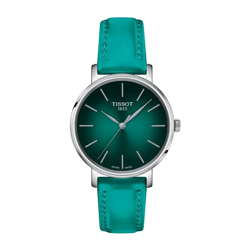 Tissot Everytime Turquoise Leather Strap Women Watch T1432101709100 1