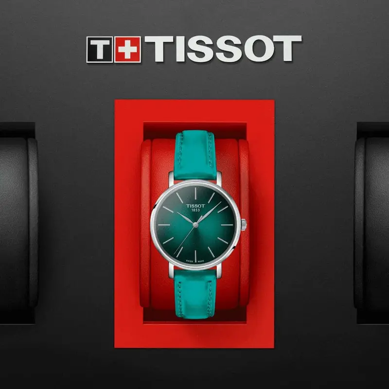 Tissot Everytime Turquoise Leather Strap Women Watch T1432101709100 2