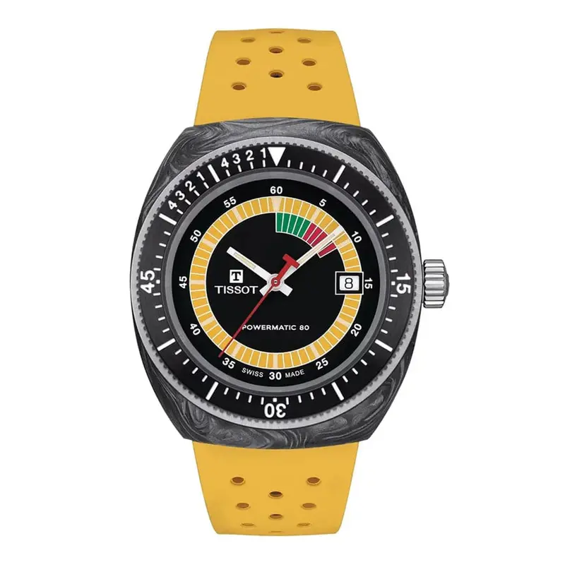 Tissot Powermatic 80 Black Dial Yellow Rubber Strap Men Watch T1454079705700 1