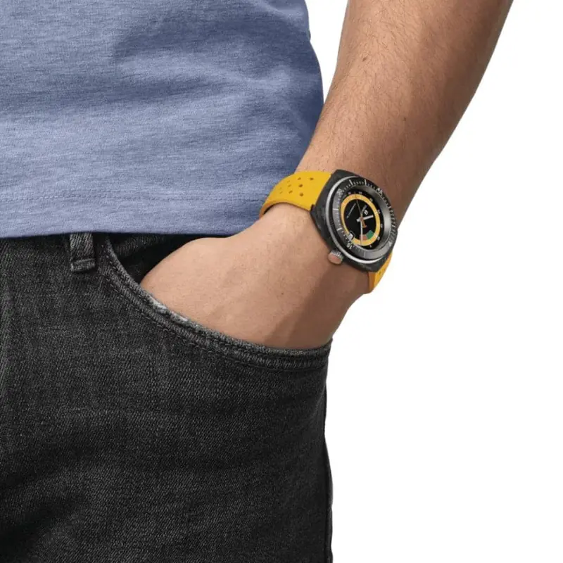 Tissot Powermatic 80 Black Dial Yellow Rubber Strap Men Watch T1454079705700 2
