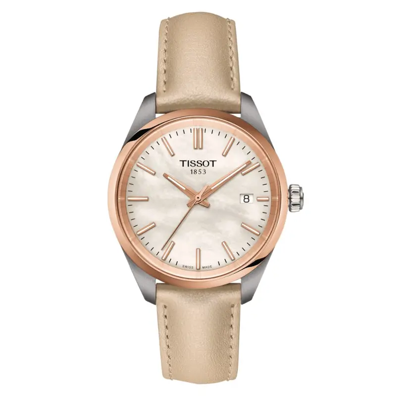 Tissot Pr 100 Cream Leather Strap Women Watch T1502102611100 1